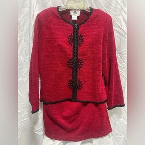 DB Collection Red w/Black Embroidery Skirt Suit Set Size XL